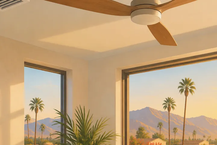 Illustrative detail of a home AC system in a desert setting