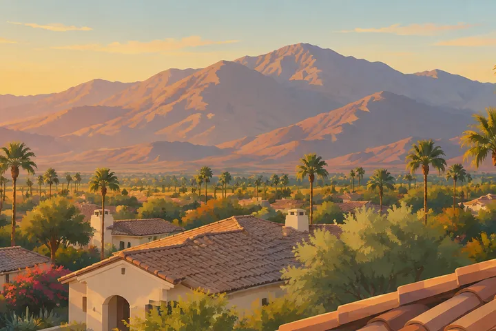 Illustrative detail of a home AC system in a desert setting