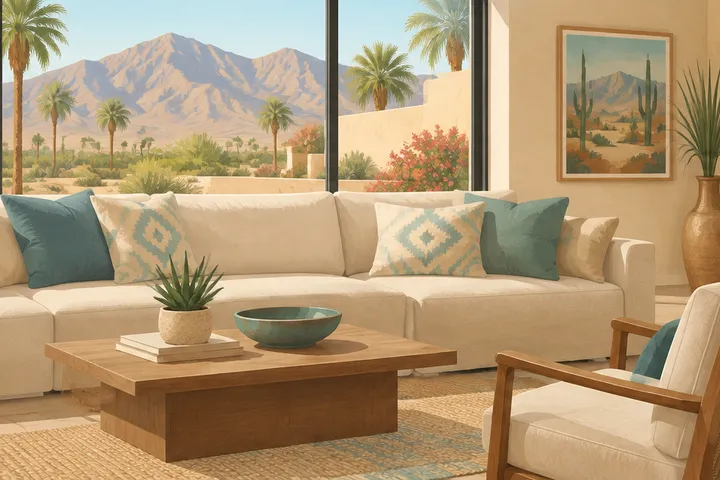 Illustrative detail of a home AC system in a desert setting