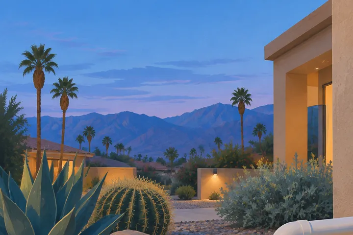 Illustrative detail of a home AC system in a desert setting