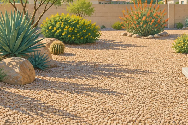 Illustrative detail of a home AC system in a desert setting