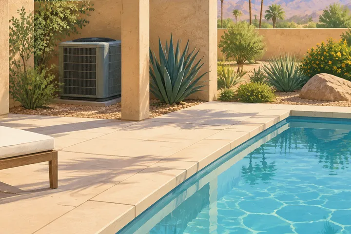 Illustrative detail of a home AC system in a desert setting