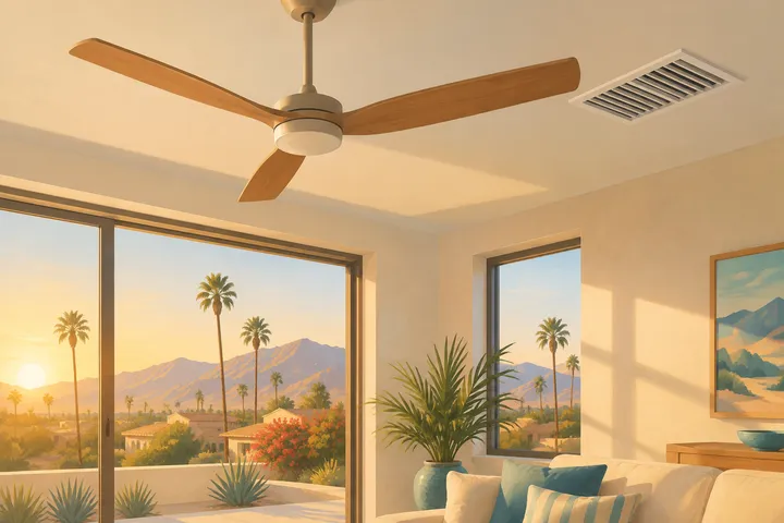 Illustrative detail of a home AC system in a desert setting