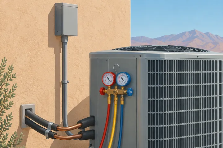 Illustrative pressure gauge on home AC equipment