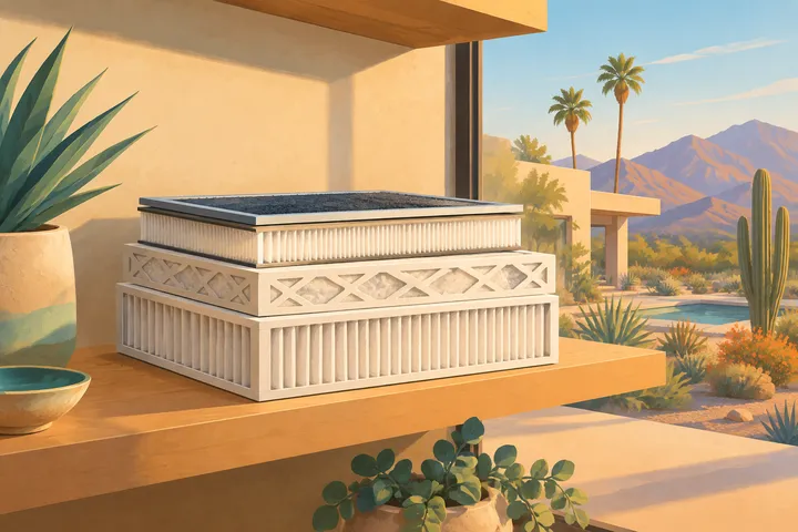 Illustrative desert home with residential AC equipment