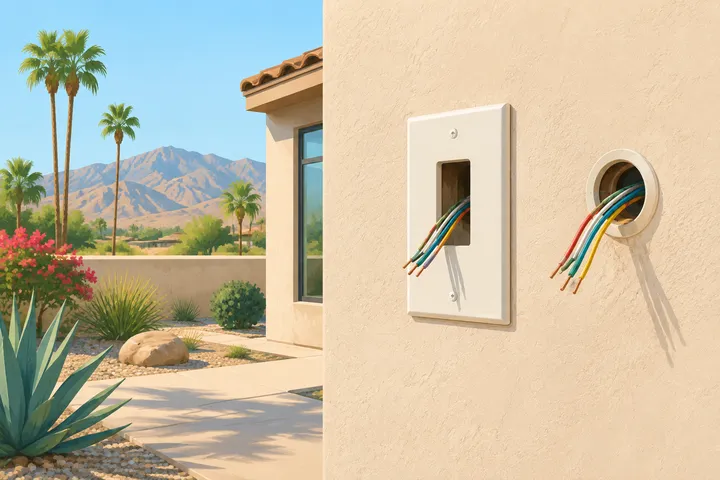 Illustrative detail of a home AC system in a desert setting