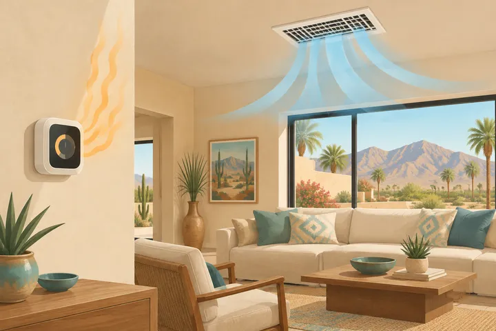 Illustrative residential AC scene, not a customer property