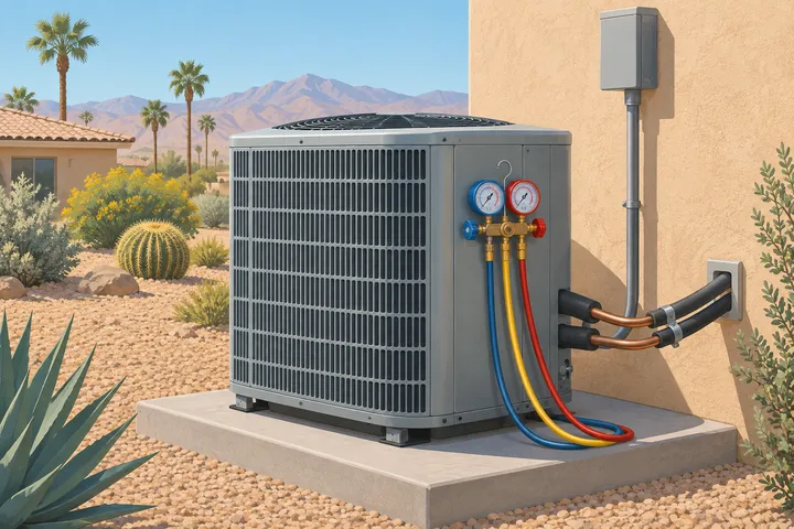 Illustrative residential AC scene, not a customer property